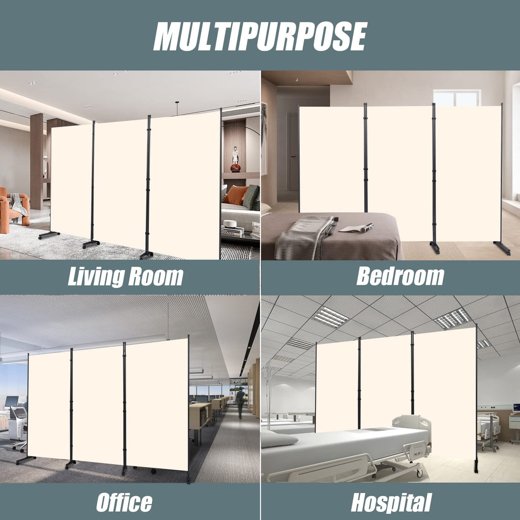Room Divider 102'' Wide Folding Privacy Screen, 3 Panel Wall Divider w/Wheel