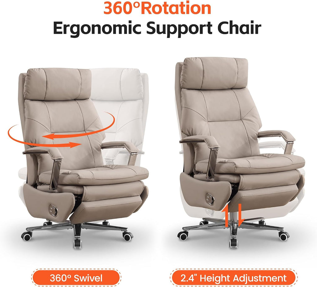 Big and Tall Executive Office Chairs with Footrest, Ergonomic 360° Swivel Desk Chair High Back Recliner, Manual 150°