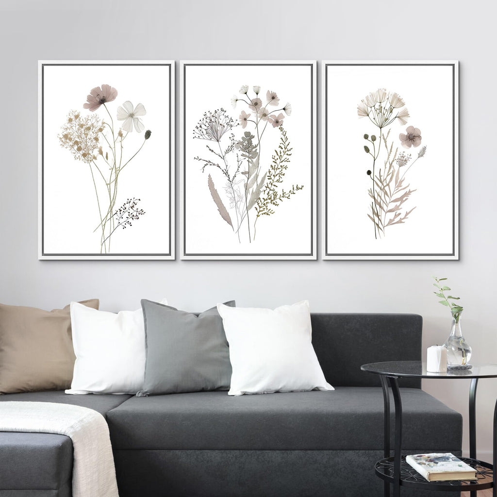 Framed Canvas Print Wall Art Watercolor Wildflower Art Print, Floral Botanical Prints, Minimalist Art, Modern