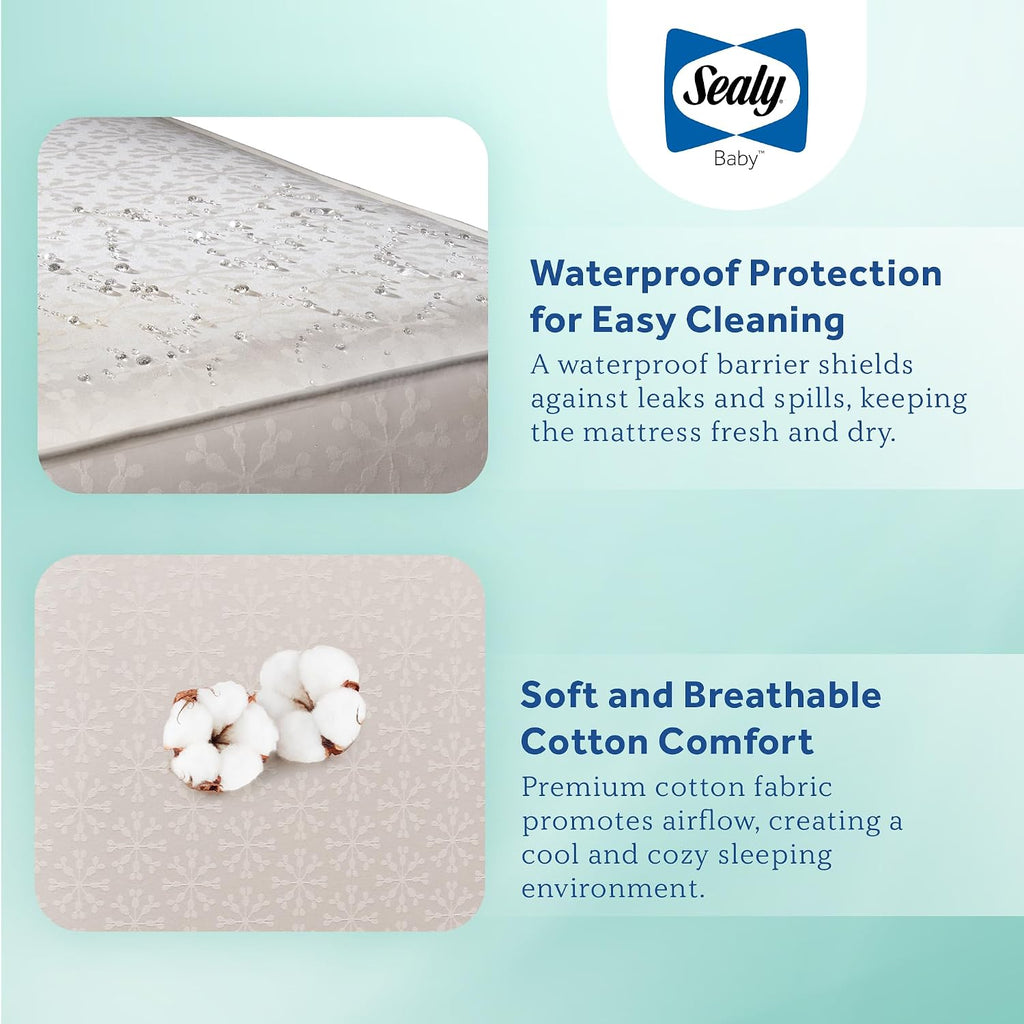 Flex Cool 2 Stage Crib Mattress and Toddler Bed Mattress, Breathable Hybrid Coil Design, Waterproof Cotton Surface