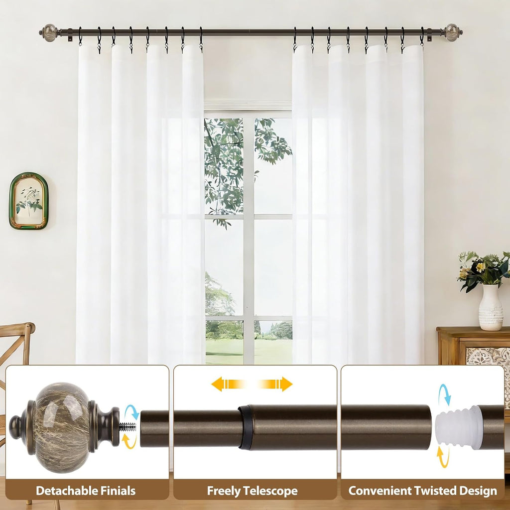 1 Inch Curtain Rods for Windows 72 to 144 Inches (6-12ft) Bronze Heavy Duty Curtain Rod, Adjustable Long Drapery Rods
