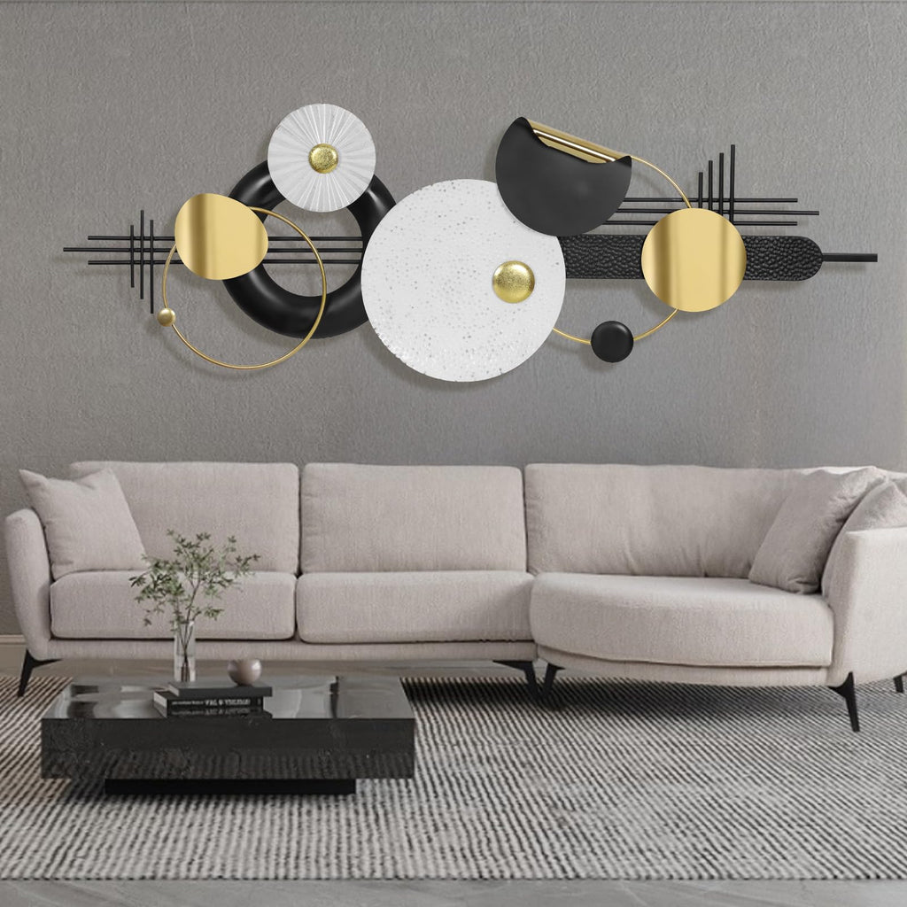 Large Modern Abstract Metal Wall Art Decor 59.1" x 21.3" Modern Geometric Abstract Wall Sculptures Circle Hanging