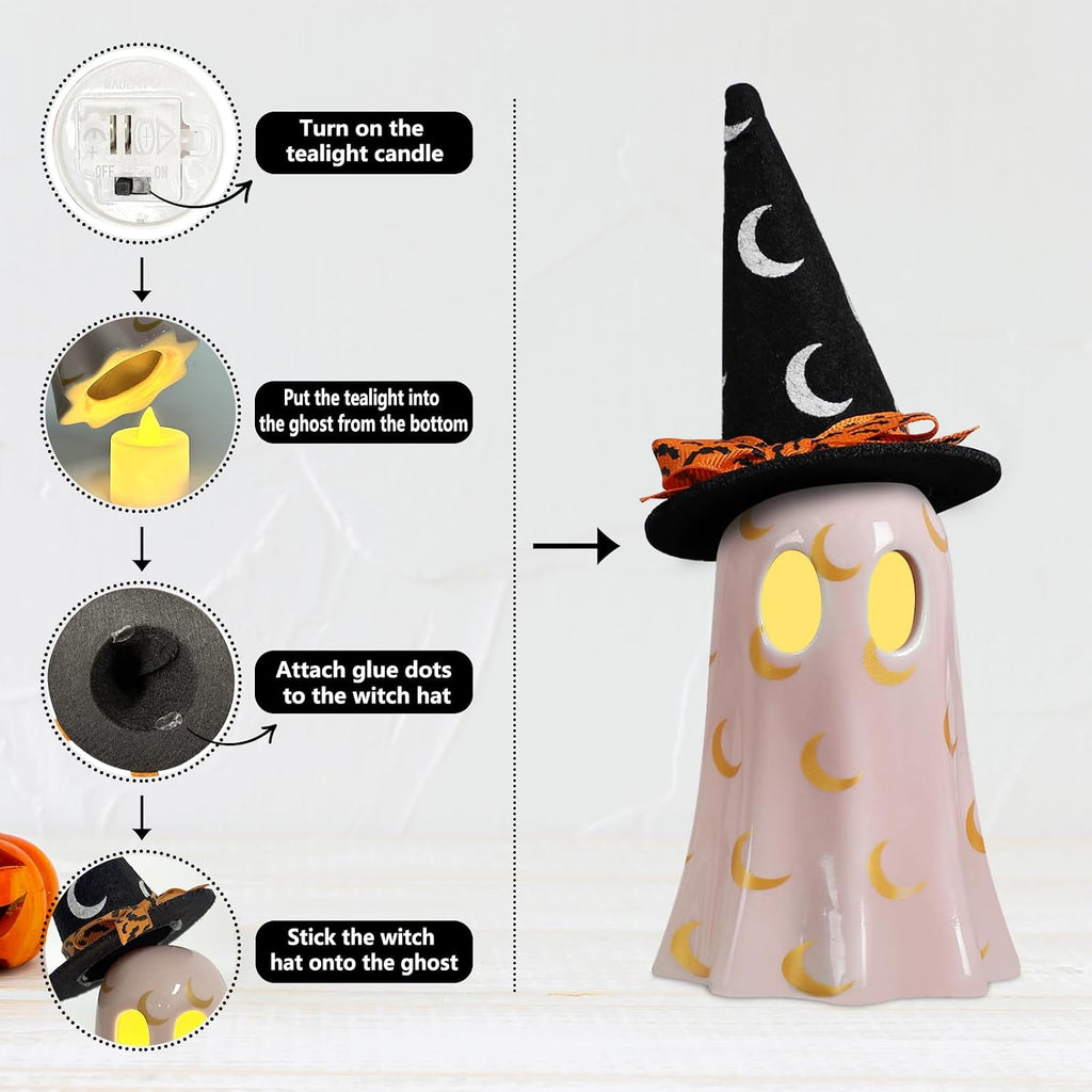 Halloween Ceramic Ghost Halloween Decorations Indoor - Set of 3