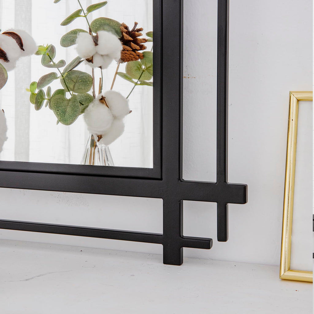 Large Wall Mirrors Decorative, 40''X28'' Bathroom Mirror with Black Iron Frame, Elegant Wall Mirror, Fireplace