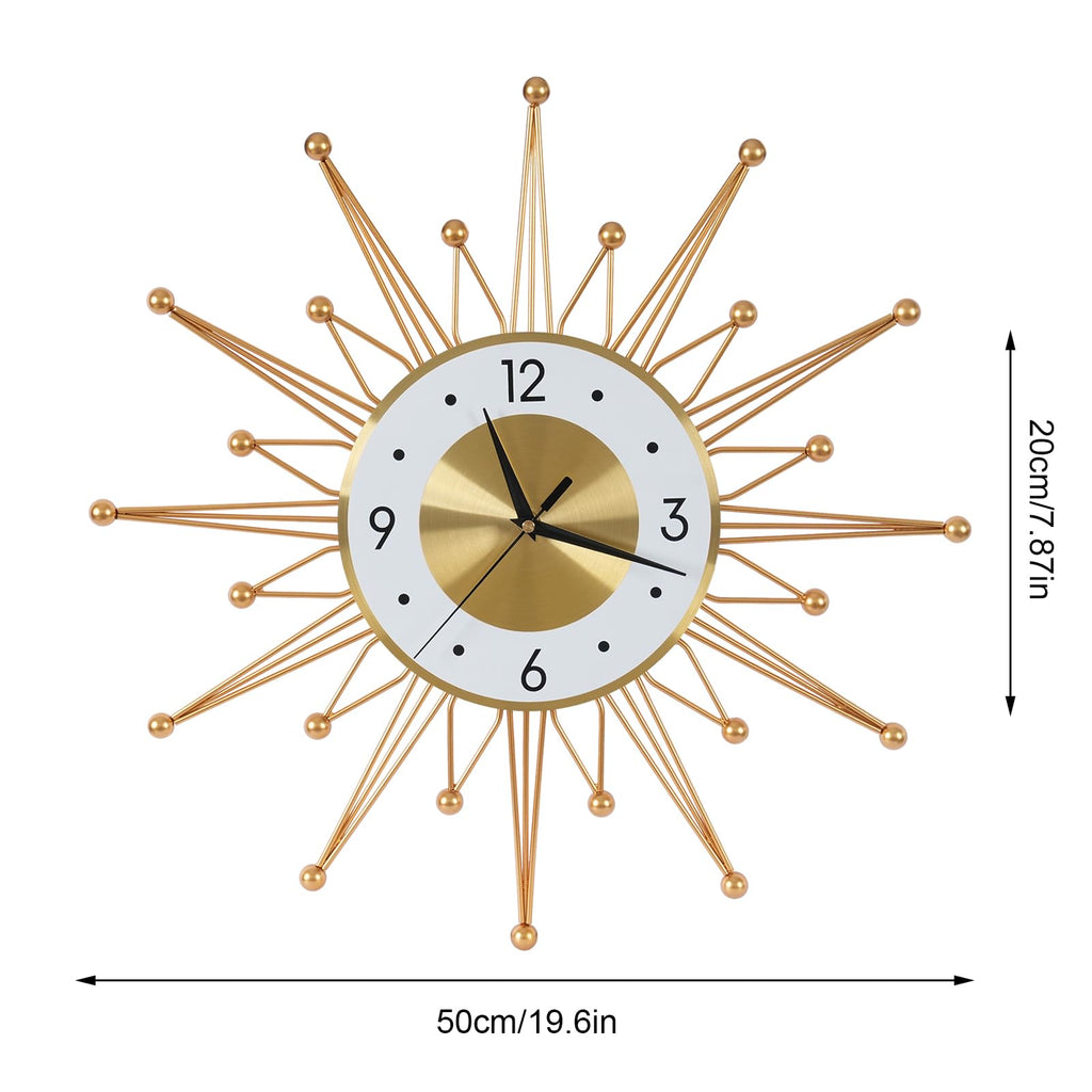 19.6 Inch Silent Large Wall Clock Decor, Gold Sunburst Starburst Wall Clocks Battery Operated Kitchen Office Home