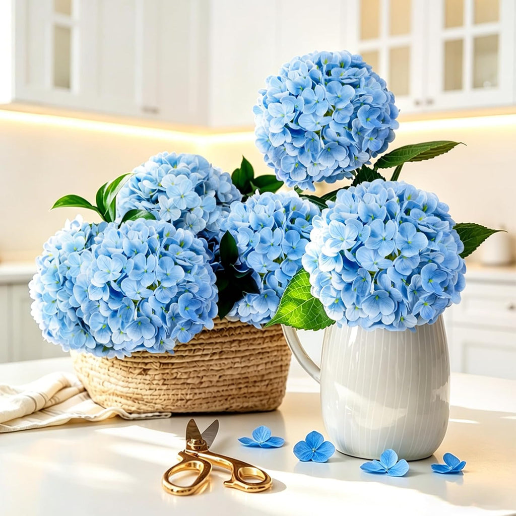 Real Touch White Hydrangea Artificial Flowers 20.5" - Set of 6