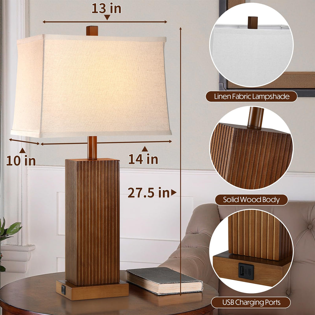 27.5" Wood Table Lamp, Farmhouse Lamp