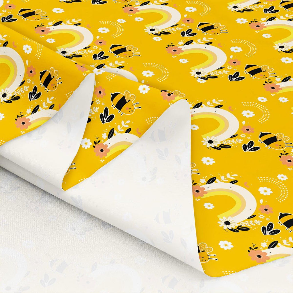 Rainbow Fabric by The Yard, Embrace Shine Rainbow Decorative, White Flower & Yellow Bee Upholstery, Garden Pastoral