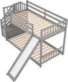 Twin Over Twin Bunk Bed with Slide and for Storage Staircase for Teens, Boys or Girls, No Box Sping Needed