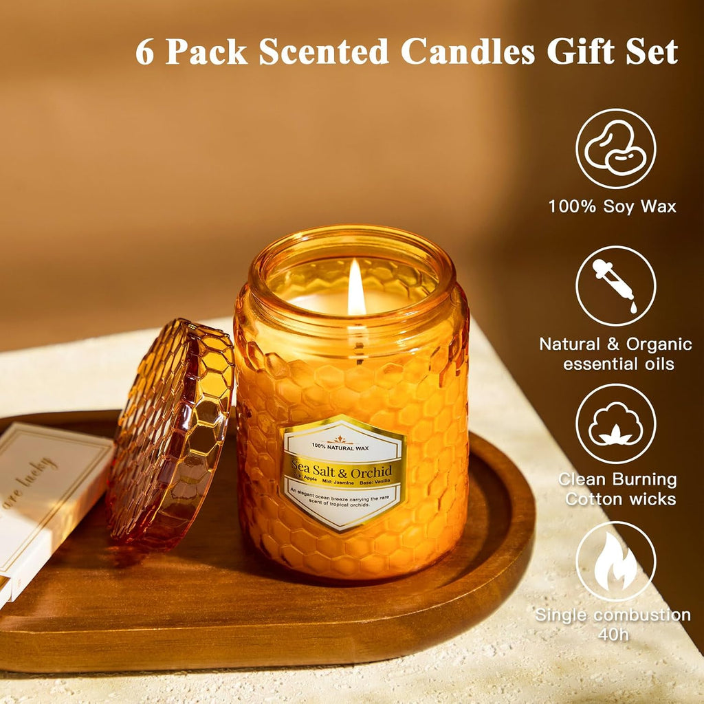 Natural Soy Wax Jar Candles, Scented Aromatherapy Gift Set for Women, 33 oz 240 Hour Long Lasting Candles - Set of 6