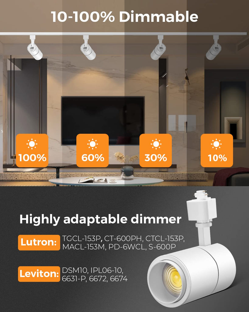 Zoomable 20W LED Track Lighting Heads H Type, White 3 Pack