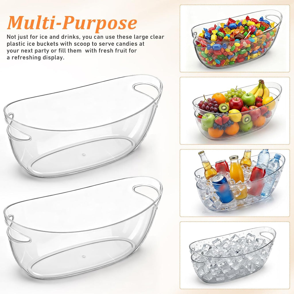 Ice Buckets for Parties Large 5.5L Clear Acrylic Beverage Tubs Portable Cooler Barrel with Scoops Tongs Wine - Set of 4
