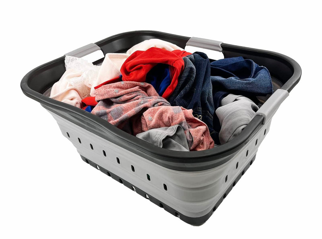 42L (11 gallon) Collapsible Plastic Laundry Basket - Foldable Pop Up Storage Container/Organizer - Portable Basket