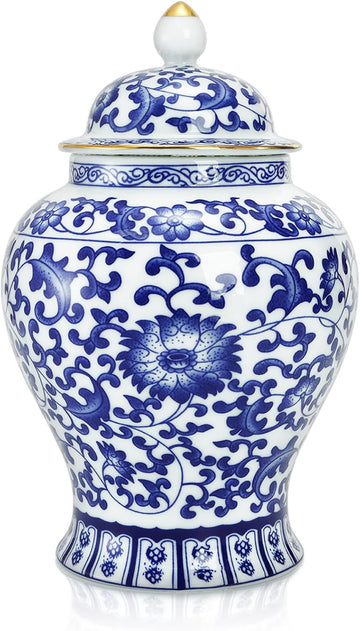 Blue and White Ginger Jar with Lid, 7.2 Inch Chinoiserie Porcelain Ginger Jars Airtight, Decorative Ceramic Tea Candy