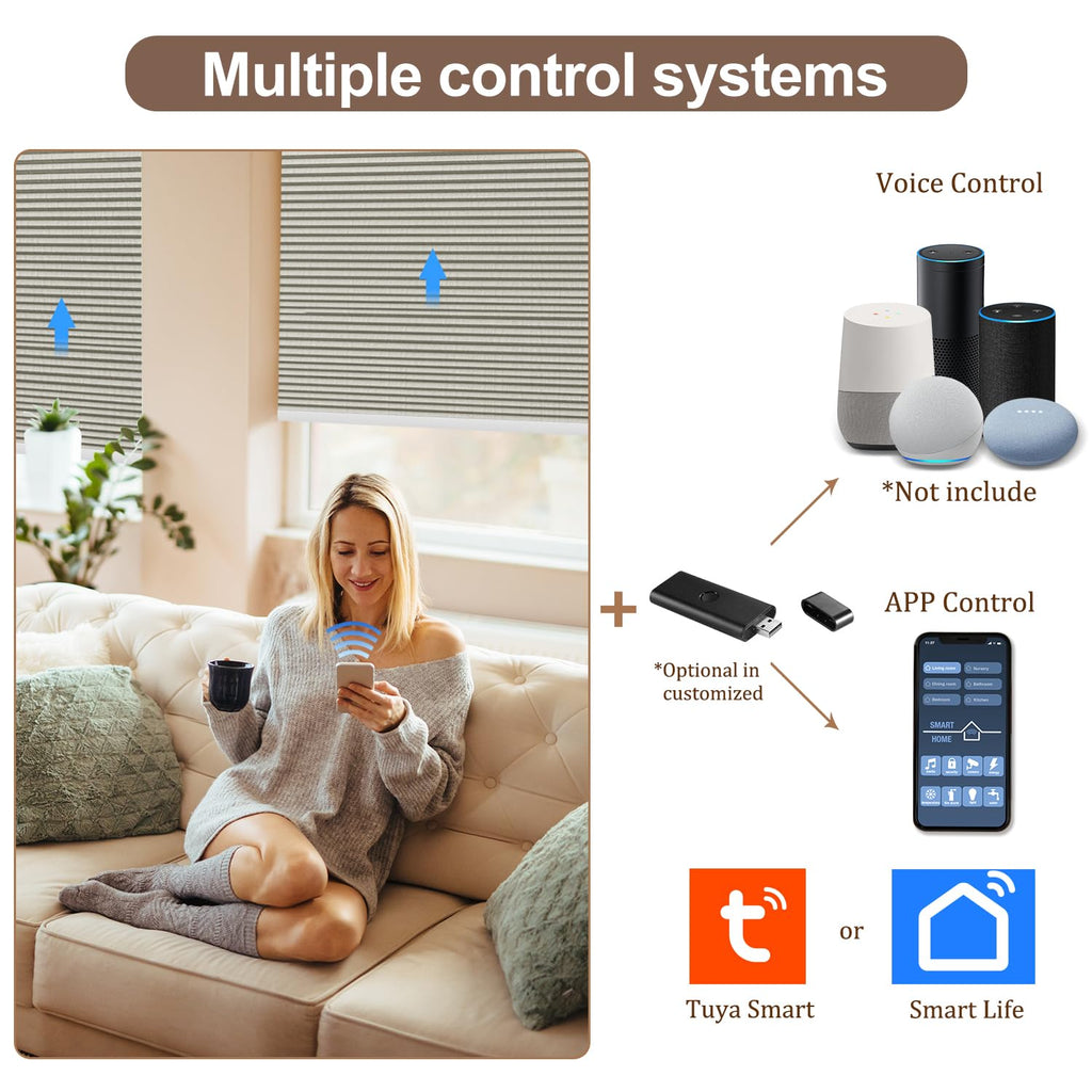 Motorized Blackout Cellular Shades Customized Size Thermal Insulation Window Blinds, Honeycomb Blinds, Club