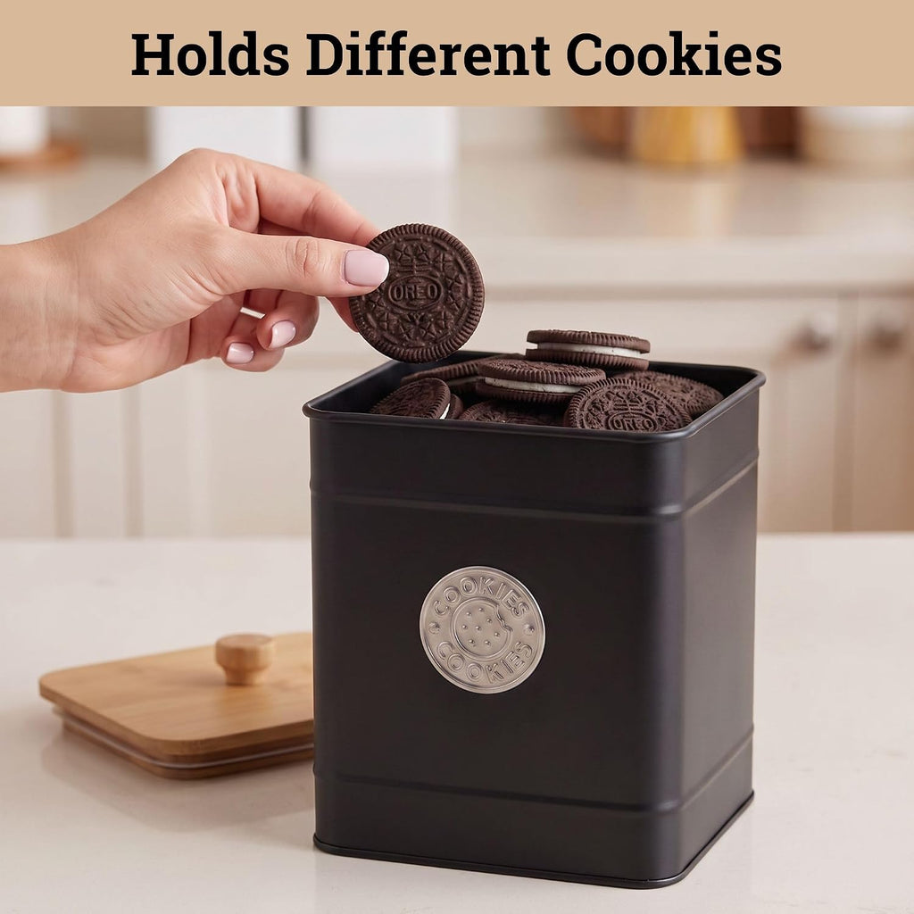 Cookie Jar with Airtight Bamboo Lid, 6"D x 8"H, 1 Gallon Iron Cookie Tin