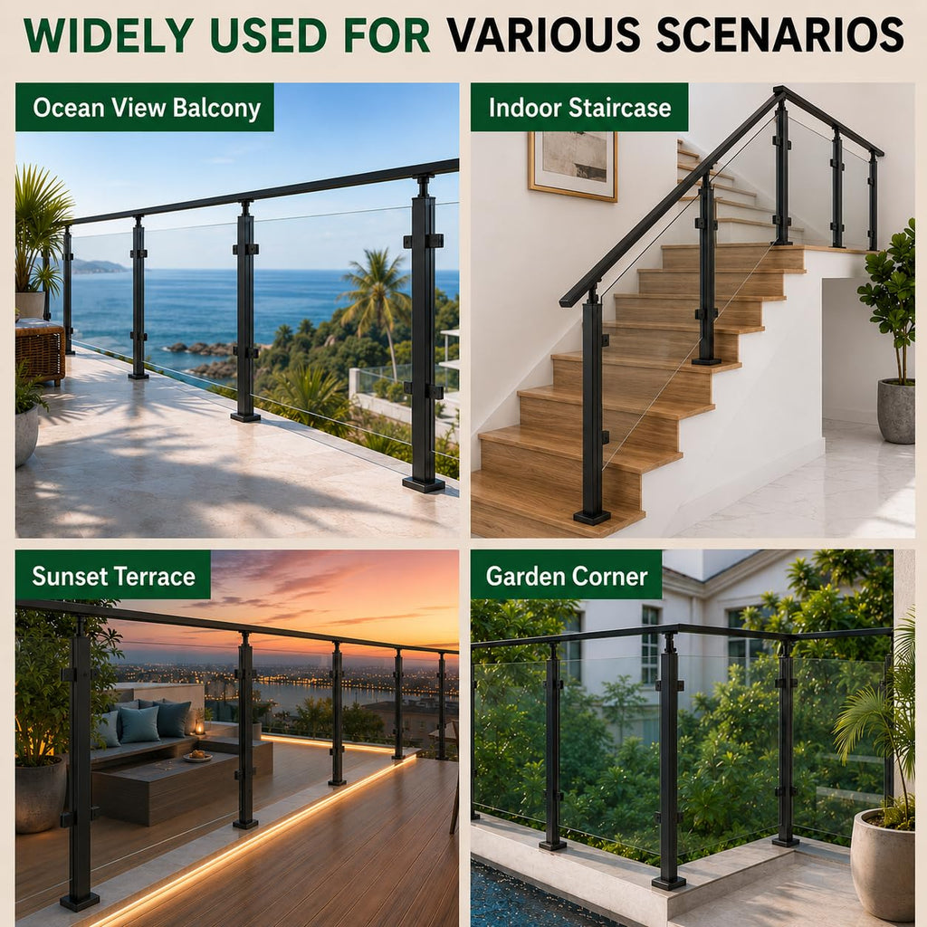 42-Inch Glass Railing Middle Post, 50mm, Black