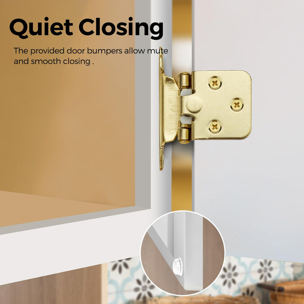 4 Pack 2 Pair Gold Cabinet Hinges, 1/2" Overlay Semi-Concealed Hinges