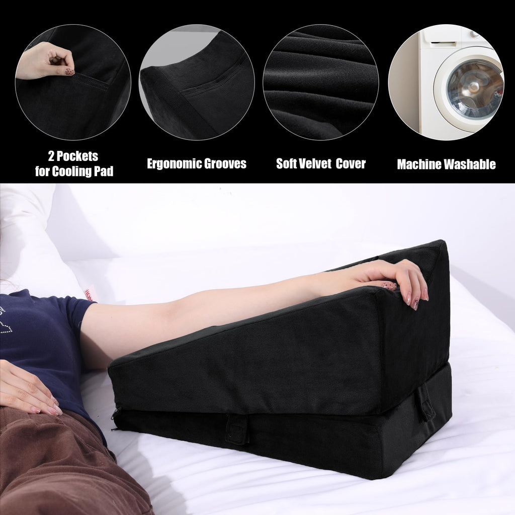2-in-1 Adjustable Arm Elevation Pillow with Pockets, Ergonomic Wedge Bolster for Post Surgery Support, Recovery Boost