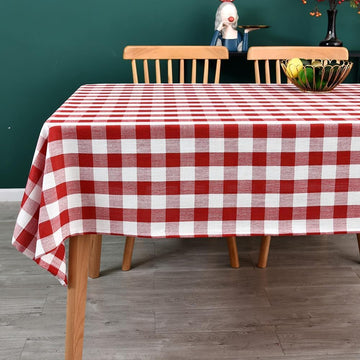 Gingham Table Cloth for Rectangle Tables red Checkered Plaid Tablecloth Heavy Duty Cotton Blend Washable & Wrinkle