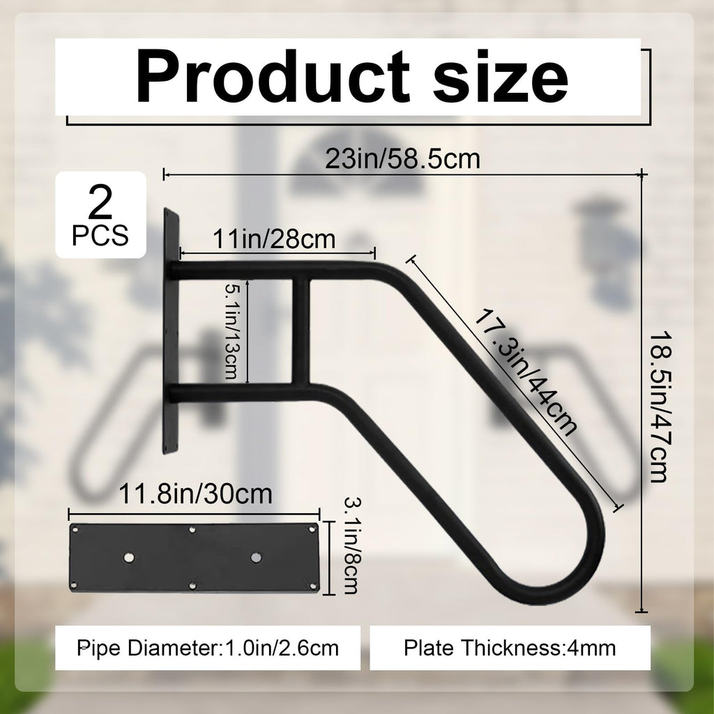 2 Pack Outdoor Handrail for 1-3 Step Stairs