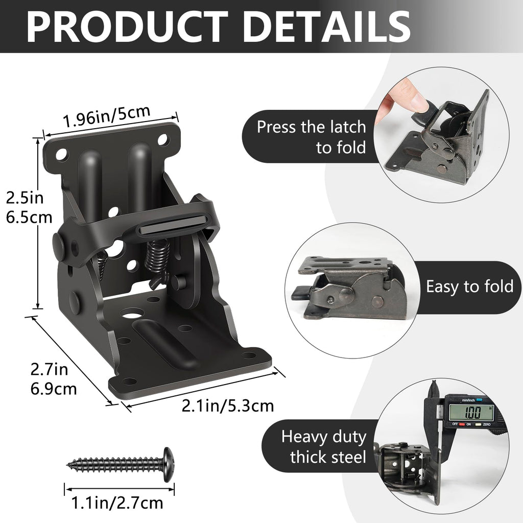 8 Pack Folding Brackets, Self-Lock Hinge with Screws for Folding Table Legs, Lock Extension Support Bracket Bed Legs