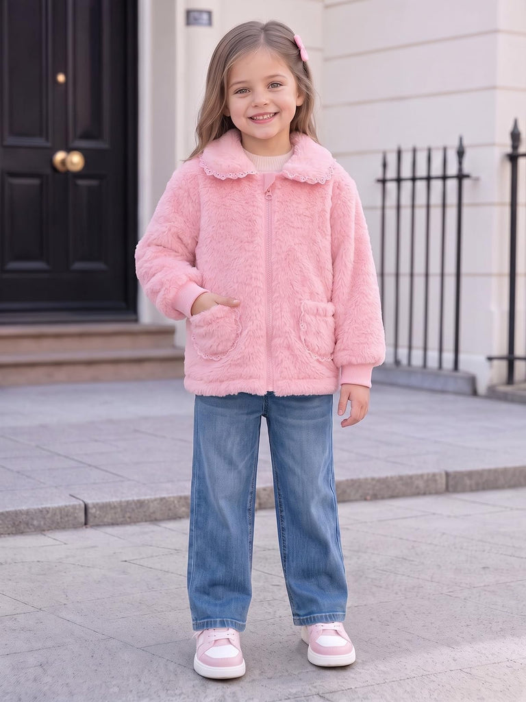 Toddler Baby Girl Fleece Jacket Peter Pan Collar Zip Up Coat