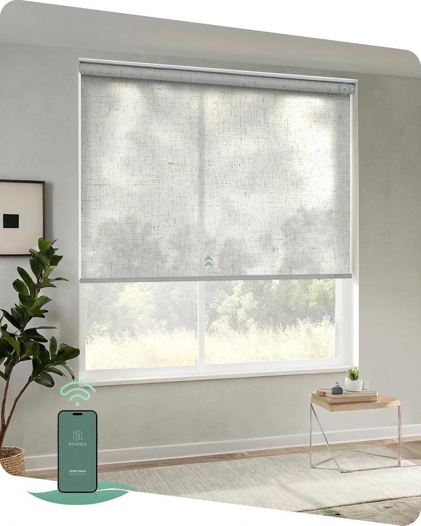 Motorized Blinds App Control, Linen Beige, | Automatic Roller Shades App Control Home Office, Electric Blinds for