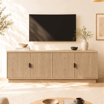 Fluted TV Stand for up to 75" TVs, 68" Entertainment Center with 4 Doors, Modern Media Console with Adjustable