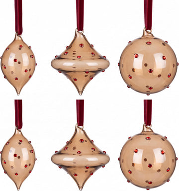 12 Pcs Christmas Burgundy Hand Blown Glass Ball Ornaments, 3.15"