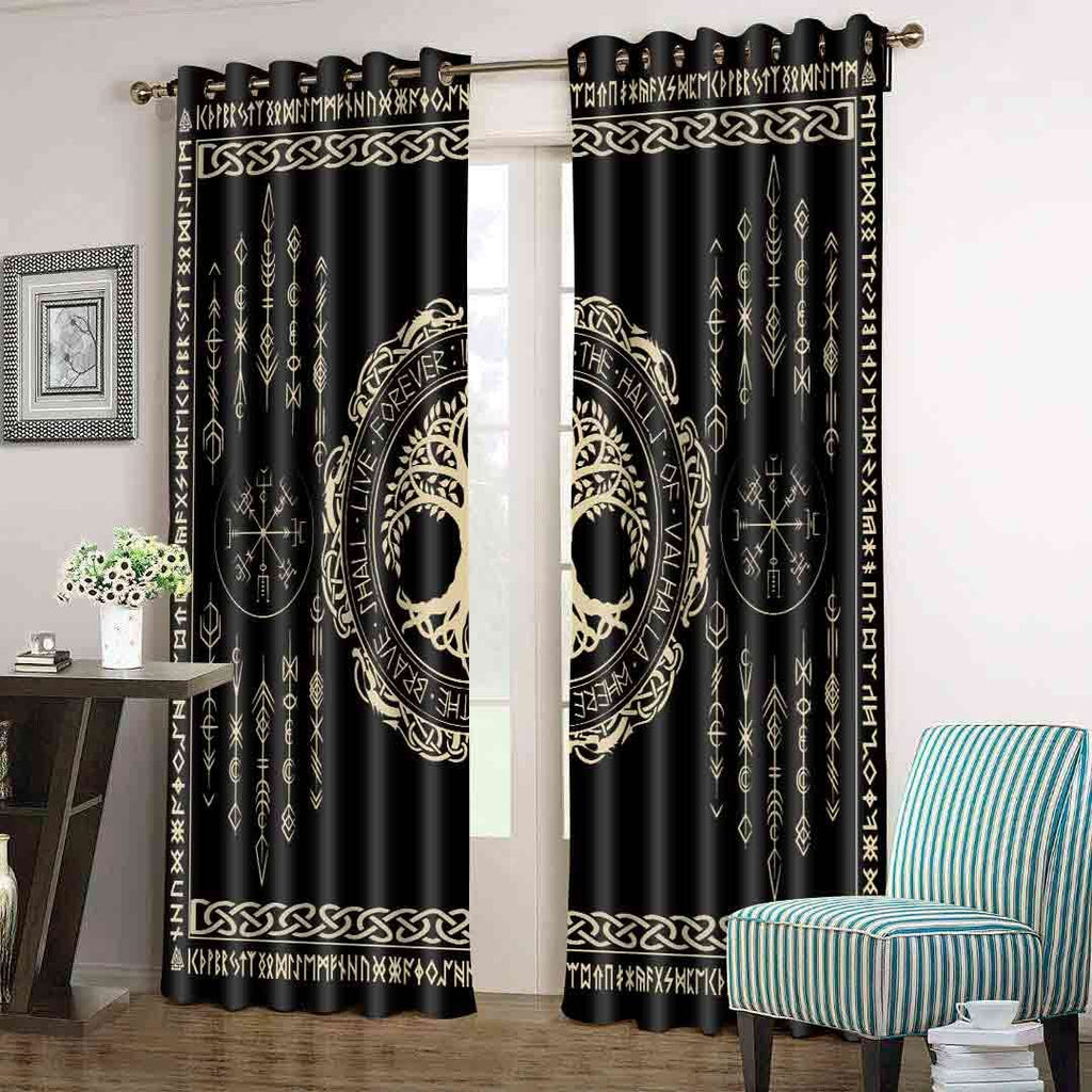 Nordic Vikings Curtains, Tree of Life Curtains, 42x84inches, 2 Panels