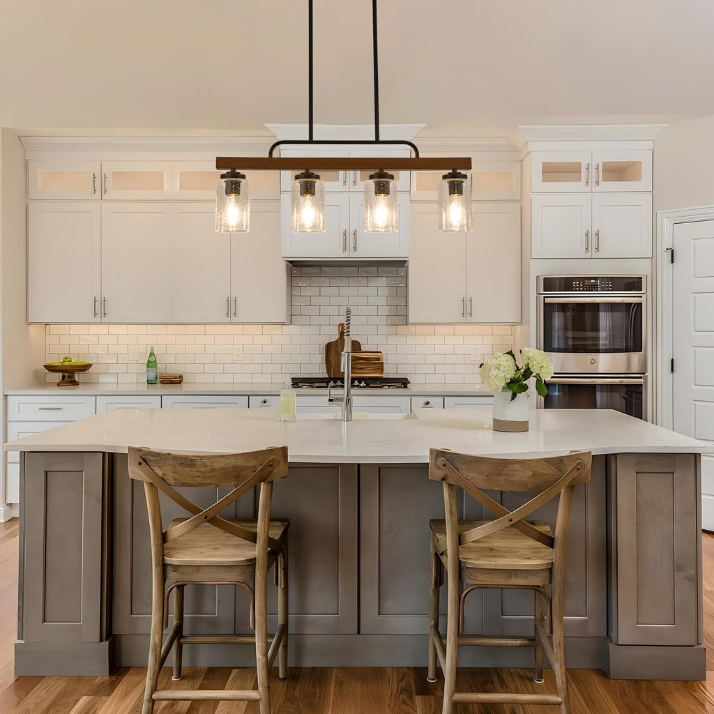 Wood Kitchen Island Lighting, Seeded Glass Dining Room Light