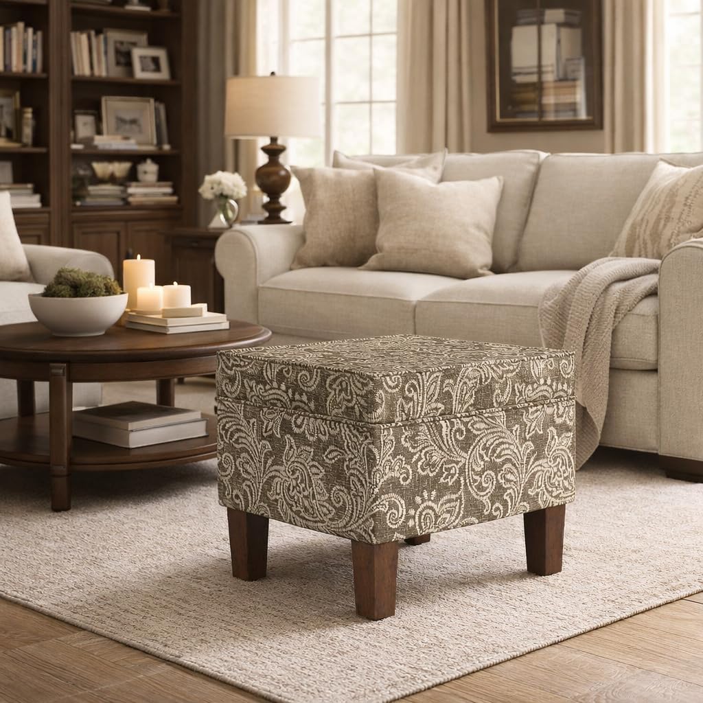 22" Dinah Collection Storage Ottoman - Brown Jacobean Print