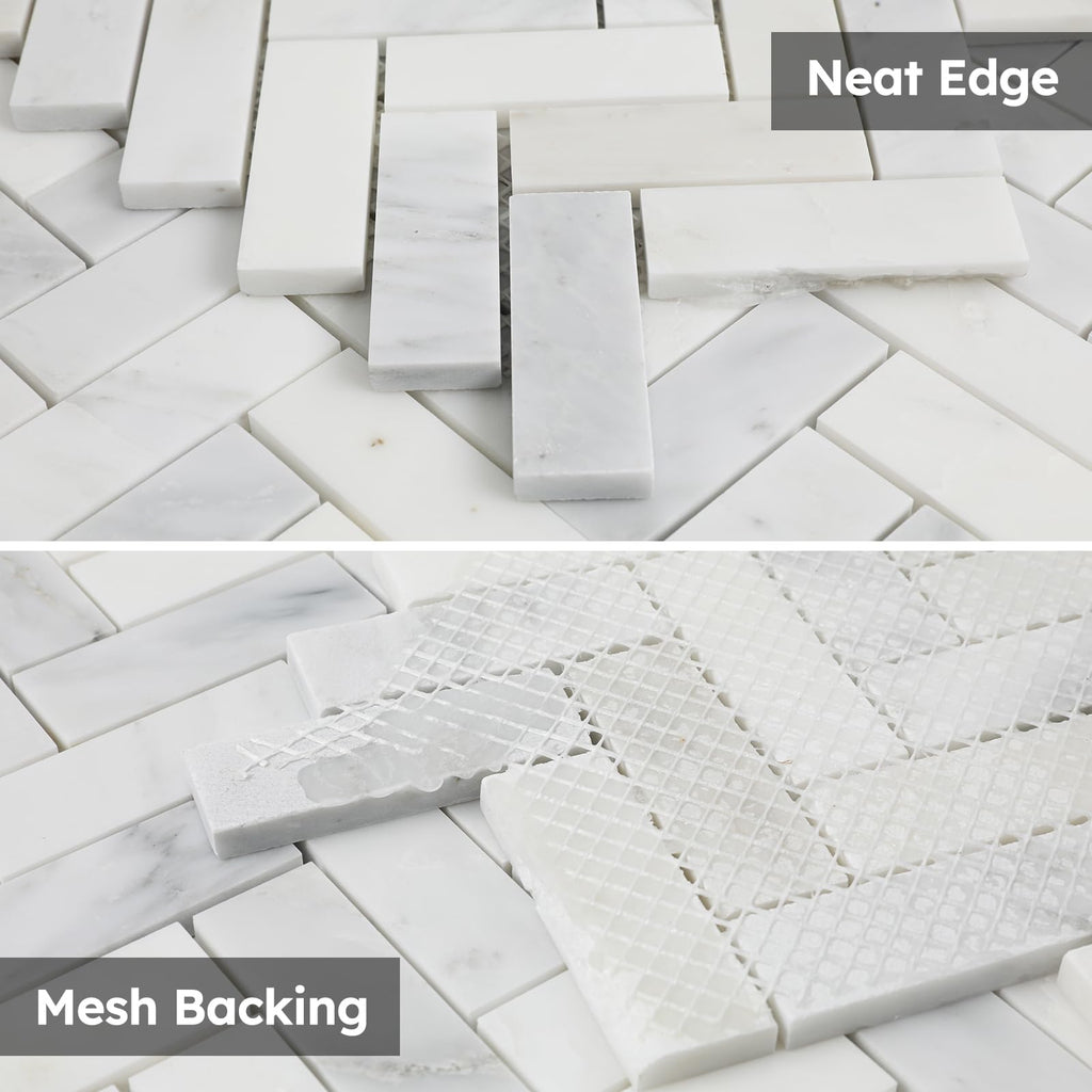 Natural Marble Mosaic Tile Polished, 1x3 Inch Herringbone, 5 Sheets
