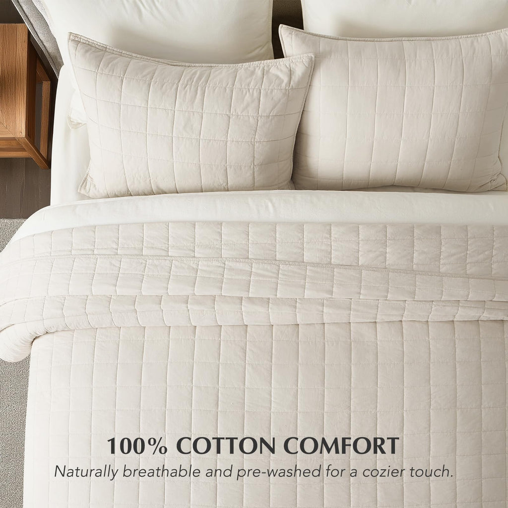 100% Cotton Box Stitch Quilt Set, Oversized King, Birch