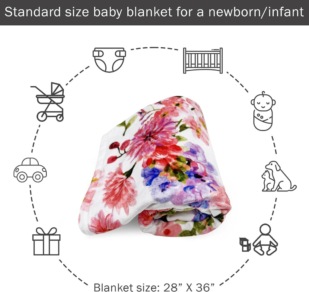 Blanket 28x36in Custom Minky Blanket with Name Embroidery - Super Soft Plush for Newborn Boys & Girls (Pink Floral)