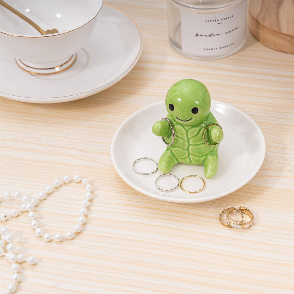 Cute Turtle Ring Holder Dish, Ceramic Jewelry Holder Preppy Room Decor, Turtle Gifts for Women Birthday Christmas