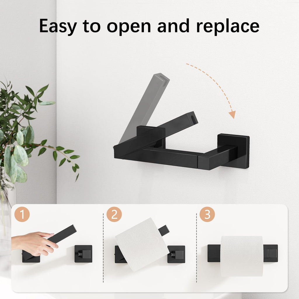 Toilet Paper Holder Matte Black, Wall Mounted Pivoting
