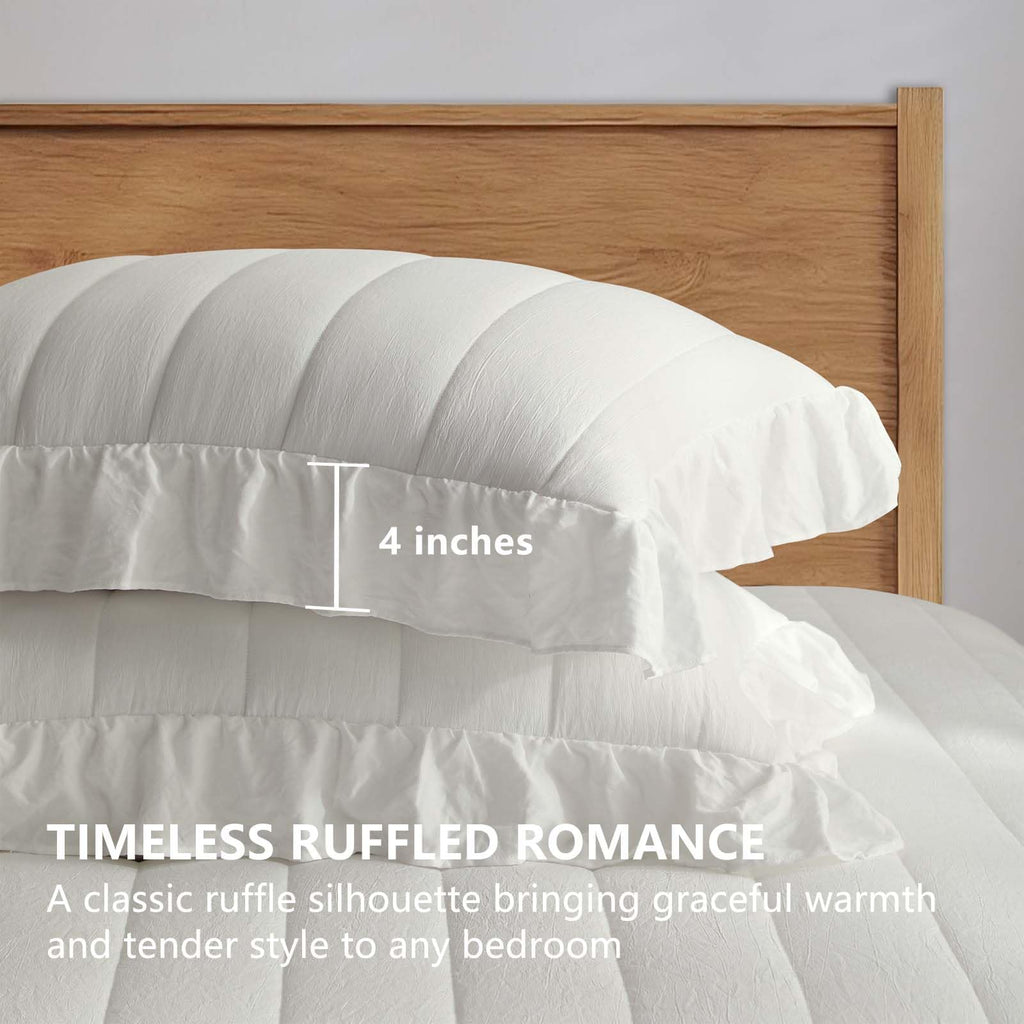 White Ruffle Quilt 2 Piece Soft Lightweight Bedspread