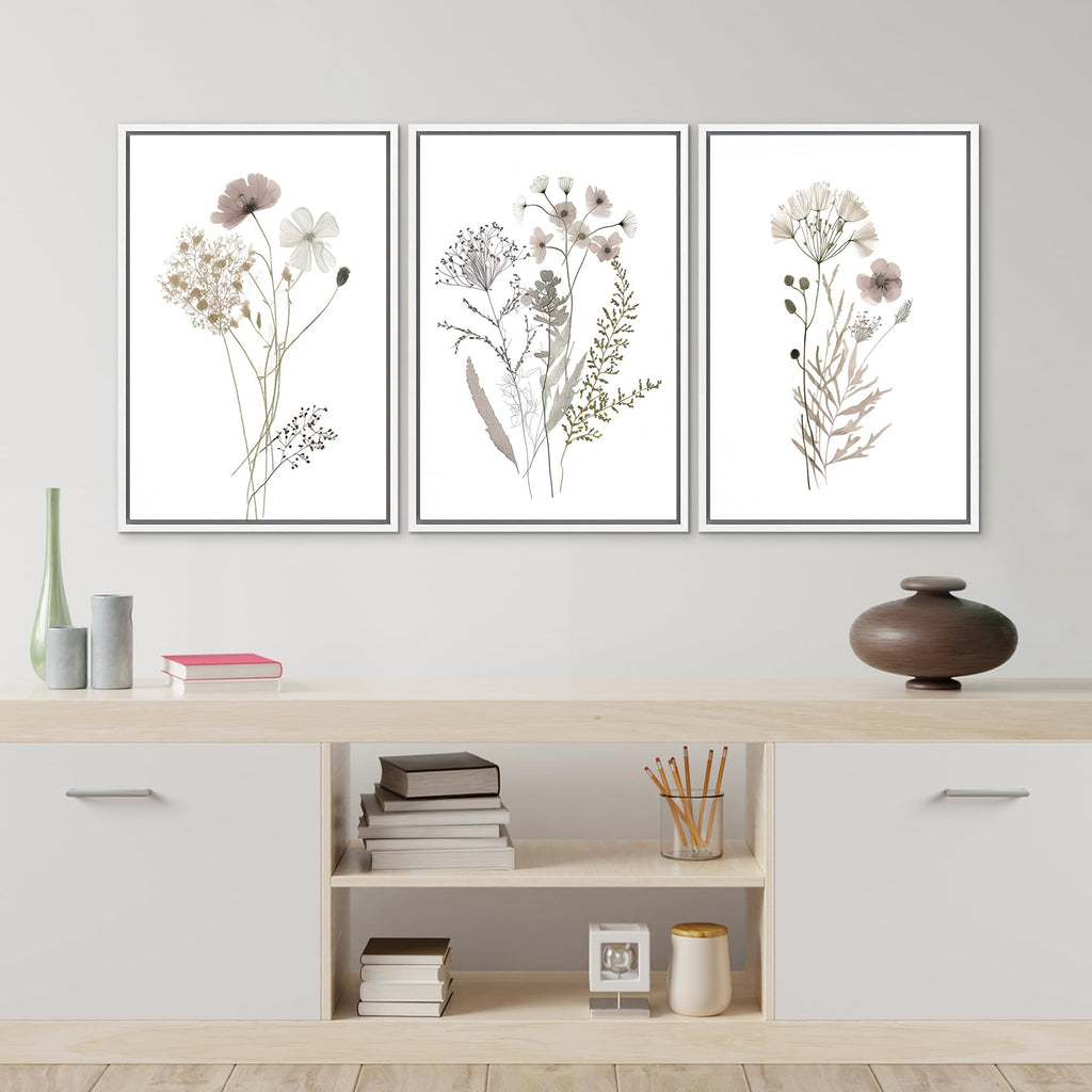 Framed Canvas Print Wall Art Watercolor Wildflower Art Print, Floral Botanical Prints, Minimalist Art, Modern