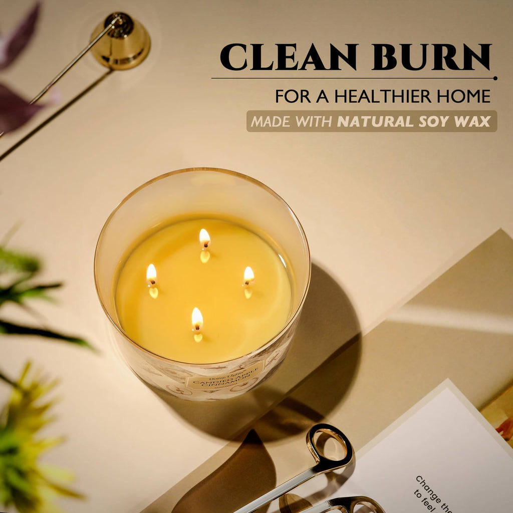 Large jar Candle, 4-Wick Long-Lasting Scented Candles, 18oz Natural Soy Wax Candle Scented, Rustic Modern Gifts for