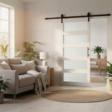 Sliding Barn Door, 36" x 84" 5-Lite Frosted Glass Door with 6FT Hardware Kit Included & Handle,Solid