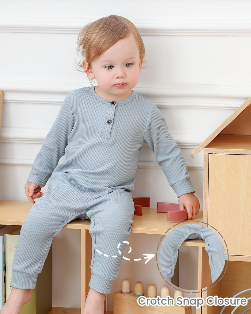 Baby Boy Girl 3 Pack Solid Romper Ribbed Long Sleeve Bodysuit Jumpsuit Infant Knitted Outfits Clothes
