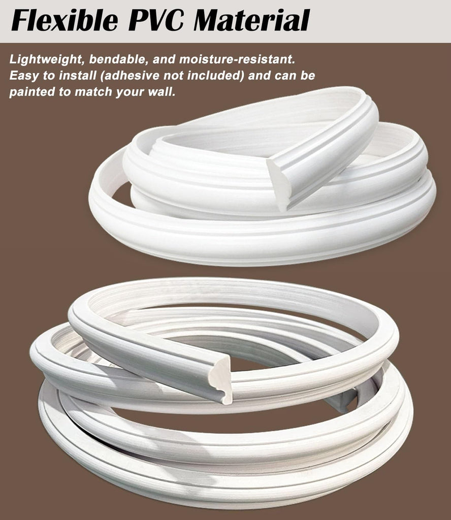 White Flexible Arch Trim Molding, Bendable Wall & Doorway Frame Trim for Curved Openings, DIY Decorative Moulding for