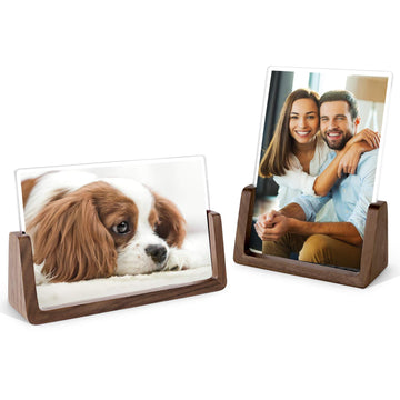 4x6 Picture Frame 2 Pack - Rustic Wooden Picture Frames with Walnut Wood Base and High Definition Break Free Acrylic
