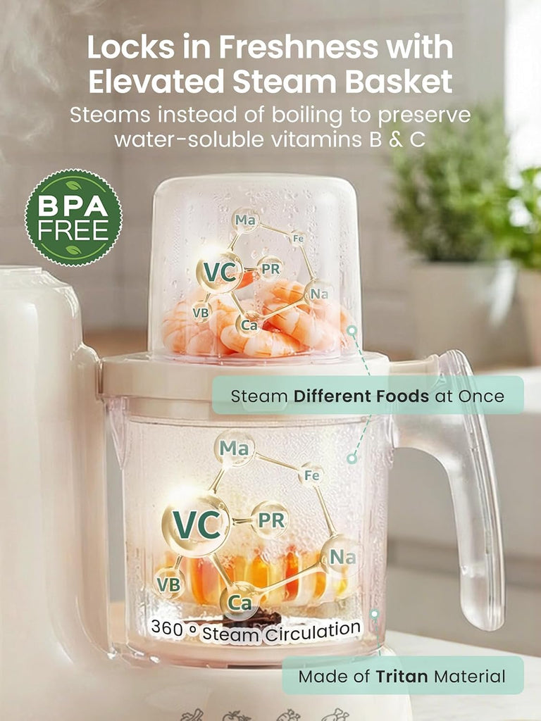Baby Food Maker & Processor with Dual-Layer Steam Basket,Cream
