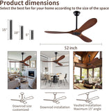 Solid Wood Ceiling Fan Without Light, 52 inch Walnut Ceiling Fan with 3 Wood Blades 6 Speeds Smart Timing Reversible DC Motor, Modern Ceiling Fans for Indoor Outdoor Farmhouse/Patios - Dark Walnut A101-B0CMTHNR1G