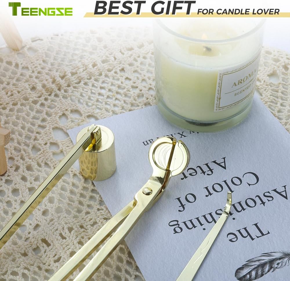 3 in 1 Gold Candle Tool Kit, Wick Trimmer Snuffer Wick Dipper