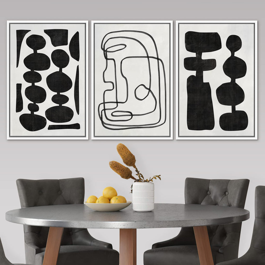 Framed Canvas Print Wall Art Set Retro Mid-Century Boho Duotone Collage Abstract Shapes Illustrations Minimal