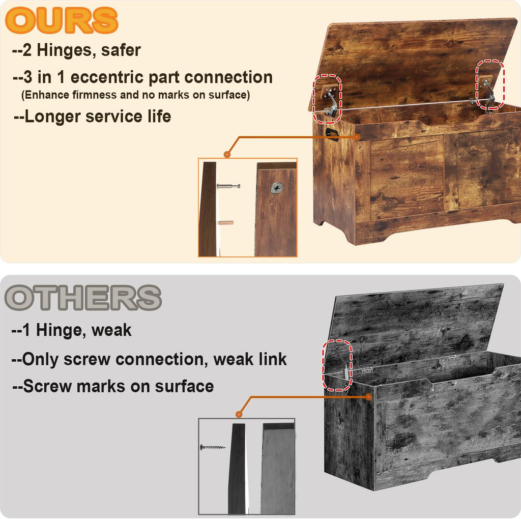 31.5" Storage Chest, Wooden Storage Bench, Lift Top Toy Chest | Large Toy Box with 2 Safety Hinges, Entryway Bench